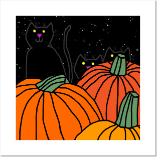 Pumpkins and Cats on Halloween Night Posters and Art